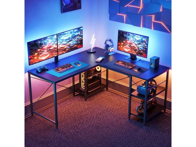 Bestier L Shaped Gaming Desk with Shelves 95.2 Inch Reversible Corner Computer Desk or 2 Person Long Table for Home Office Large Writing Storage...
