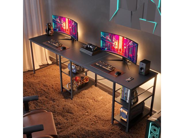 Bestier L Shaped Gaming Desk with Shelves 95.2 Inch Reversible Corner Computer Desk or 2 Person Long Table for Home Office Large Writing Storage...