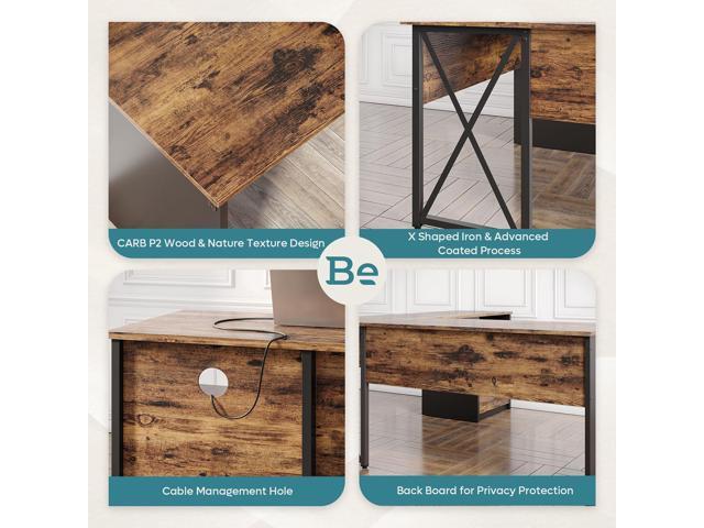Bestier 95.2' Lift Top L-Shaped Desk with Storage Drawers, 9 Inch Lift Standing Office Desk with Movable Computer Monitor Stand, Rustic Brown