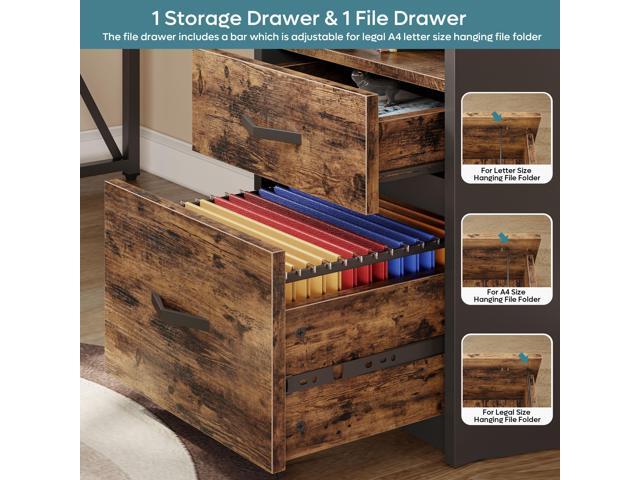Bestier 95.2' Lift Top L-Shaped Desk with Storage Drawers, 9 Inch Lift Standing Office Desk with Movable Computer Monitor Stand, Rustic Brown