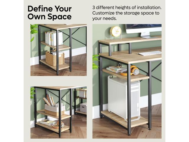 Bestier Gaming Desk with Monitor Shelf, 55 inches Home Office Desk with Open Storage Shelves, Writing Study Table Workstation for Small Space, Oak