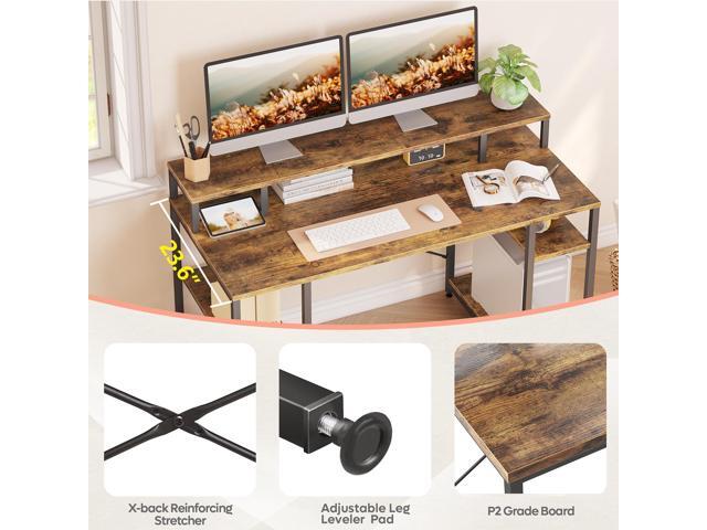Bestier Gaming Desk with Monitor Shelf, 55 inches Home Office Desk with Open Storage Shelves, Writing Study Table Workstation for Small Space,...