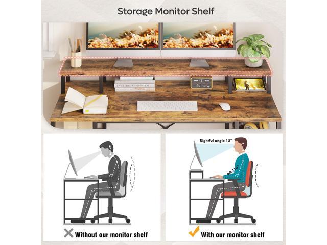Bestier Gaming Desk with Monitor Shelf, 55 inches Home Office Desk with Open Storage Shelves, Writing Study Table Workstation for Small Space,...