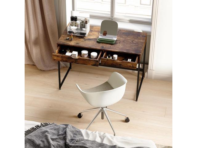 Bestier Small Rectangular Office Writing Computer Workstation Vanity Makeup Desk Minimal Elegant Simple Style with 2 Large Drawers, Rustic Brown