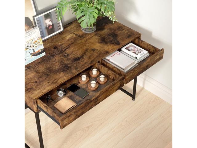 Bestier Small Rectangular Office Writing Computer Workstation Vanity Makeup Desk Minimal Elegant Simple Style with 2 Large Drawers, Rustic Brown