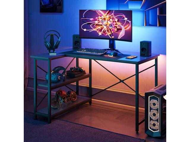 Bestier Small L Shaped Gaming Desk with Shelves 47 Inch Reversible Corner Computer Desk Writing Storage Table for Home Office Small Space, Carbon...