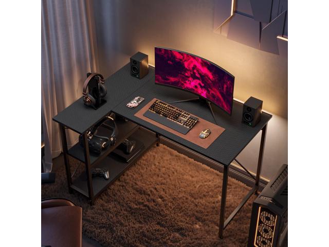 Bestier Small L Shaped Gaming Desk with Shelves 47 Inch Reversible Corner Computer Desk Writing Storage Table for Home Office Small Space, Carbon...