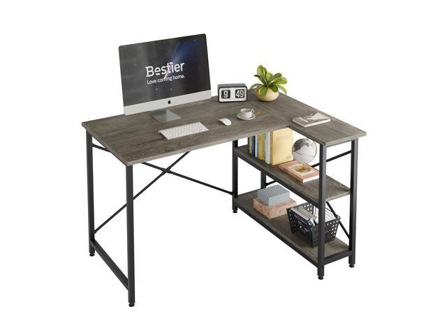 Bestier Small L Shaped Desk with Storage Shelves 47 Inch Corner Computer Desk Writing Study Table for Home Office Small Space, Gray