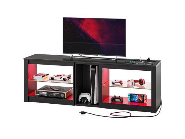 Bestier TV Stand for 70 inch TV, Gaming Entertainment Center for PS5, LED TV Cabinet with Glass Shelves for Living Room, 63'' Inch, Black 3D Carbon...