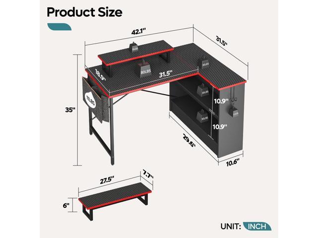 Bestier 42' Open Cabinet Gaming Desk, L-Shaped Reversible Desk with Monitor Stand, RGB Light Strip, Side Pocket, and Headset Hook for Gaming and...