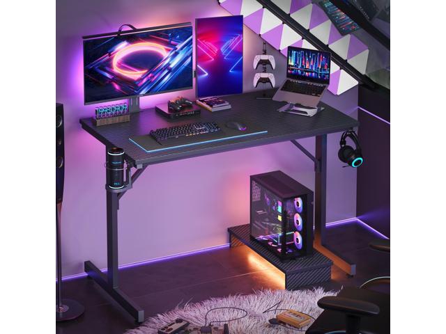 Bestier Small Gaming Desk with Monitor Stand, 42 inch LED Computer Desk, Gamer Workstation with Cup Holder & Headset Hooks for Home Office, Carbon...
