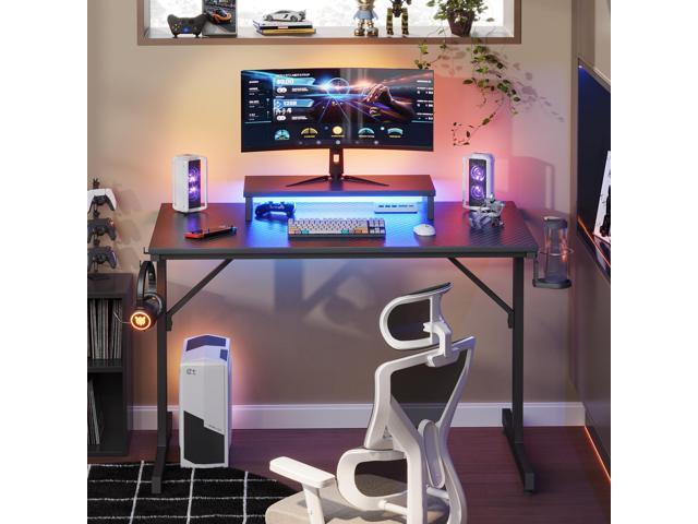 Bestier Small Gaming Desk with Monitor Stand, 42 inch LED Computer Desk, Gamer Workstation with Cup Holder & Headset Hooks for Home Office, Carbon...