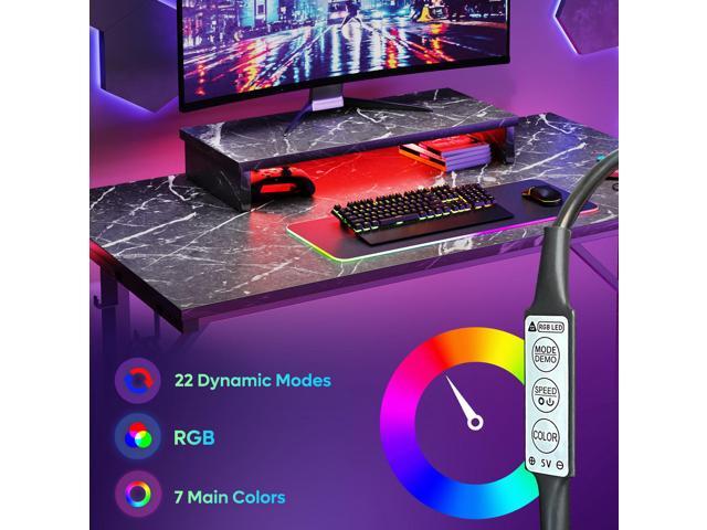 Bestier Small Gaming Desk with Monitor Stand, 42 inch LED Computer Desk, Gamer Workstation with Cup Holder & Headset Hooks for Home Office, Black...