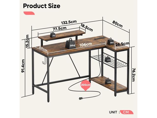 Bestier 52' Gaming Desk with Power Outlet & USB Ports, Reversible Small L Shaped Computer Desk with LED Strip & Headset Hooks for Home Office,...