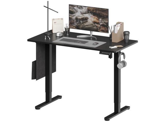 Bestier 47 Inch Electric Standing Desk, Adjustable Height Computer Desk with Side Storage Bag and Headphone Hook for Home Office, Carbon Fiber Black