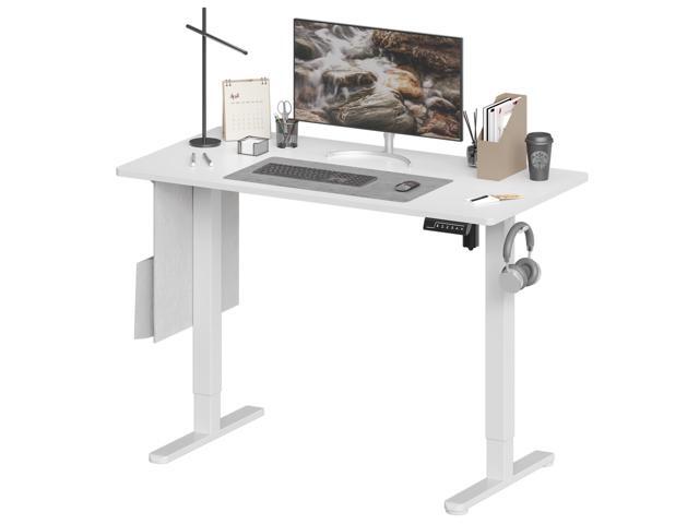 Bestier 47 Inch Electric Standing Desk, Adjustable Height Computer Desk with Side Storage Bag and Headphone Hook for Home Office, White