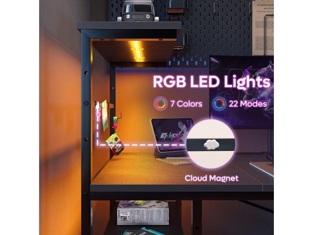 Bestier 61' Rectangular Gaming Desk with RGB LED Light, Computer Desk with Adjustable Storage Shelves, Headphone Hook, Cup holder and Magnets, Easy...