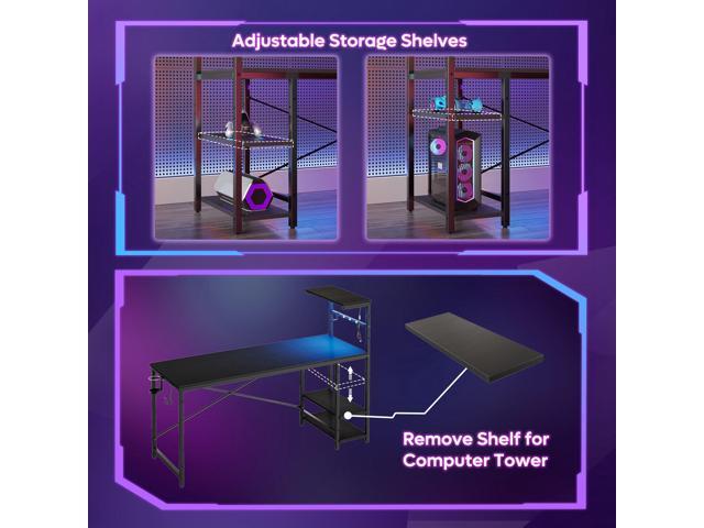Bestier 61' Rectangular Gaming Desk with RGB LED Light, Computer Desk with Adjustable Storage Shelves, Headphone Hook, Cup holder and Magnets, Easy...