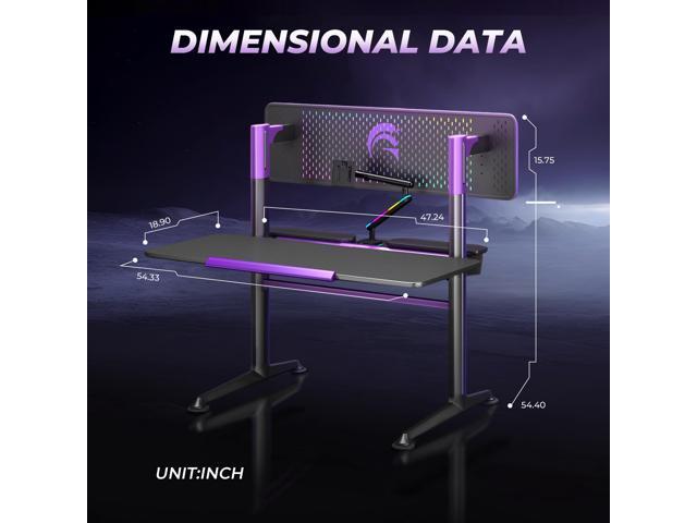 RSPGAME G Series Gaming Desk, Gaming Computer Desk with RGB LED Lights and Monitor Stand, Ergonomic Gamer Desk with Power Outlets