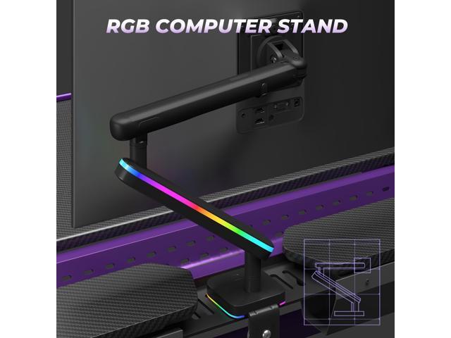 RSPGAME G Series Gaming Desk, Gaming Computer Desk with RGB LED Lights and Monitor Stand, Ergonomic Gamer Desk with Power Outlets