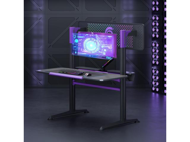RSPGAME G Series Gaming Desk, Gaming Computer Desk with RGB LED Lights and Monitor Stand, Ergonomic Gamer Desk with Power Outlets