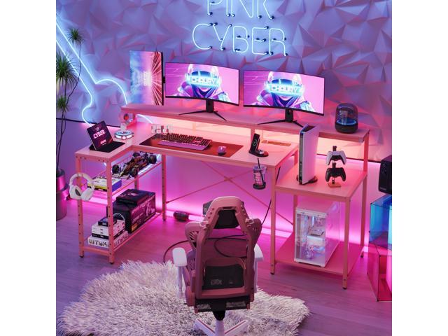 Bestier L Shape Gaming Desk with Power Outlets, 71inch Computer Desk with LED Light Strip, Monitor Stand, Multi-Functional Storage and Filing...