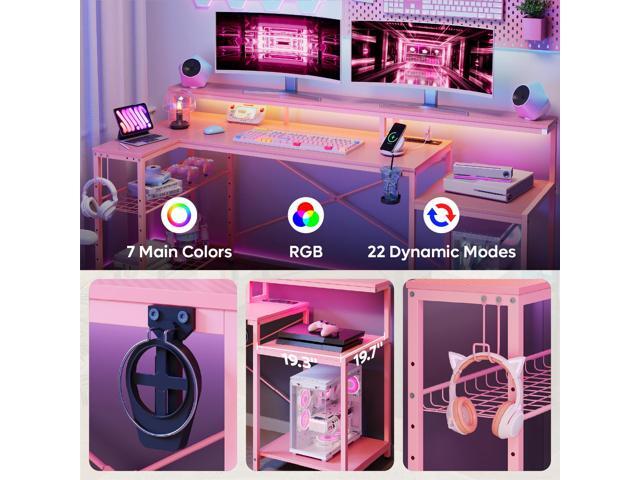 Bestier L Shape Gaming Desk with Power Outlets, 71inch Computer Desk with LED Light Strip, Monitor Stand, Multi-Functional Storage and Filing...