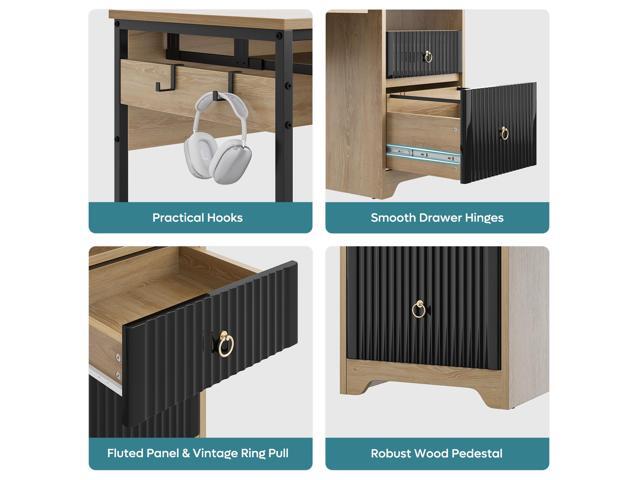 Bestier 55 Inch Computer Desk with Keyboard Tray, Modern Office Desk with Storage, Wood Writing Desk with File Drawer, Fluted Panel & 2 Hooks for...