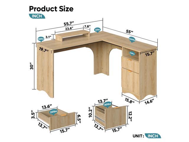 Bestier L Shaped Desk with File Drawer, 55.7' x 55' Office Computer Desk with Round Corners, Modern Desk with Monitor Stand & Fluted Panels for...