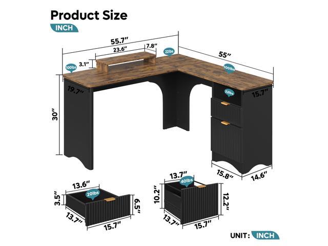 Bestier L Shaped Desk with File Drawer, 55.7' x 55' Office Computer Desk with Round Corners, Modern Desk with Monitor Stand & Fluted Panels for...