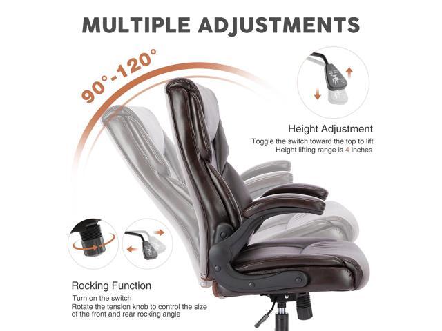 Bestier Task Chairs PU Leather Office Chair with Adjustable Flip-up Armrests & Height - 275LBS Capacity, Lumbar Support & Strong Metal Base