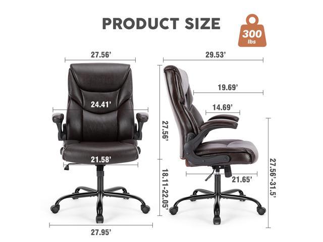 Bestier Task Chairs PU Leather Office Chair with Adjustable Flip-up Armrests & Height - 275LBS Capacity, Lumbar Support & Strong Metal Base