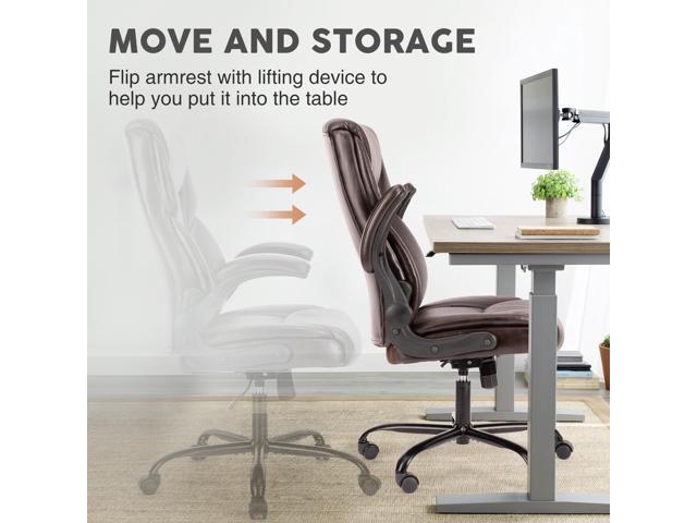 Bestier Task Chairs PU Leather Office Chair with Adjustable Flip-up Armrests & Height - 275LBS Capacity, Lumbar Support & Strong Metal Base