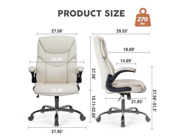 Bestier Task Chairs PU Leather Office Chair with Adjustable Flip-up Armrests & Height - 275LBS Capacity, Lumbar Support & Strong Metal Base