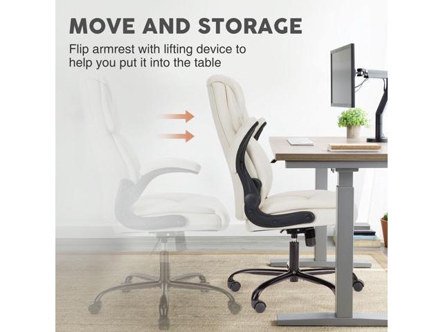 Bestier Task Chairs PU Leather Office Chair with Adjustable Flip-up Armrests & Height - 275LBS Capacity, Lumbar Support & Strong Metal Base