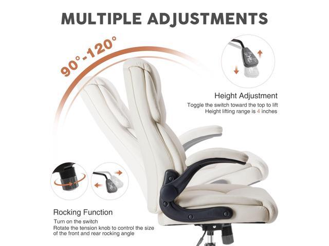 Bestier Task Chairs PU Leather Office Chair with Adjustable Flip-up Armrests & Height - 275LBS Capacity, Lumbar Support & Strong Metal Base