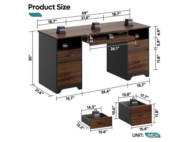 Bestier 59Computer Desk with 4 Drawers,Office Executive Desk with Keyboard Tray, Writing Desk with Storage and File Drawer,Cheery