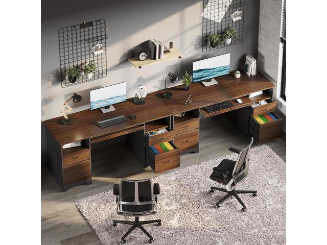 Bestier 59Computer Desk with 4 Drawers,Office Executive Desk with Keyboard Tray, Writing Desk with Storage and File Drawer,Cheery