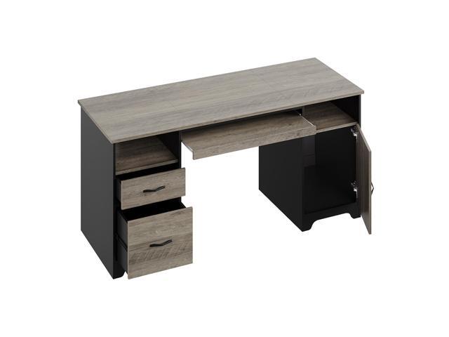 Bestier 59Computer Desk with Drawers,Office Executive Desk with Keyboard Tray, Writing Desk with Storage Cabinet and File Drawer,Gray