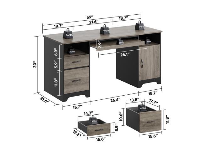 Bestier 59Computer Desk with Drawers,Office Executive Desk with Keyboard Tray, Writing Desk with Storage Cabinet and File Drawer,Gray