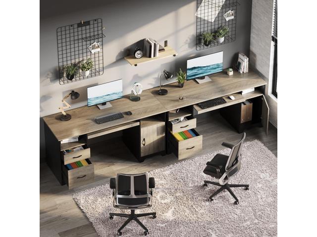 Bestier 59Computer Desk with Drawers,Office Executive Desk with Keyboard Tray, Writing Desk with Storage Cabinet and File Drawer,Gray