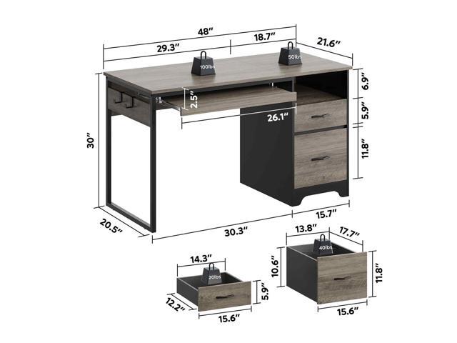Bestier 48Computer Desk with 2 Drawers,Office Executive Desk with Keyboard Tray and 2 Hooks, Gray