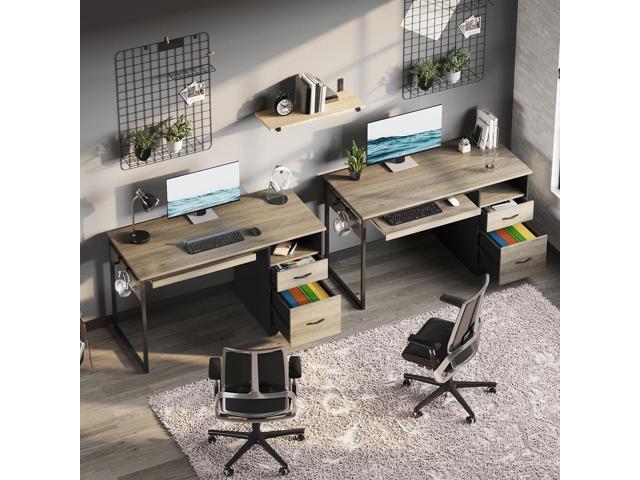 Bestier 48Computer Desk with 2 Drawers,Office Executive Desk with Keyboard Tray and 2 Hooks, Gray