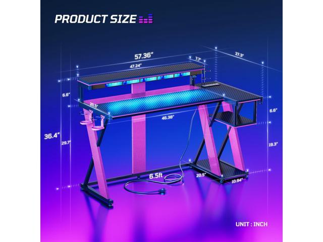 Bestier 57 L Shaped Gaming Desk with LED Monitor Stand and Power Outlet,Headphone Hooks and Cup Holder,Purple Galaxy