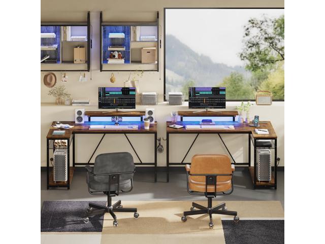 Bestier 52' Gaming Desk with Power Outlet & USB Ports, Reversible Small L Shaped Computer Desk with LED Strip & Headset Hooks for Home Office,...
