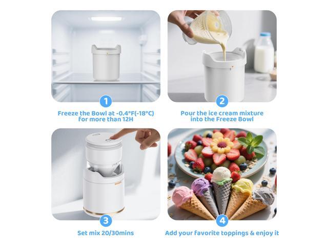 BRIOBITE Rechargeable & Compact Electric Ice Cream Machine for Gelato, Milkshakes & Sorbet,Double-Insulated Bowl,Easy to Clean,Perfect for 1-2...
