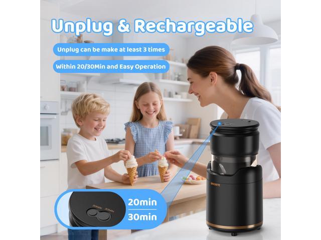 BRIOBITE Rechargeable & Compact Electric Ice Cream Machine for Gelato, Milkshakes & Sorbet,Double-Insulated Bowl,Easy to Clean,Perfect for 1-2...