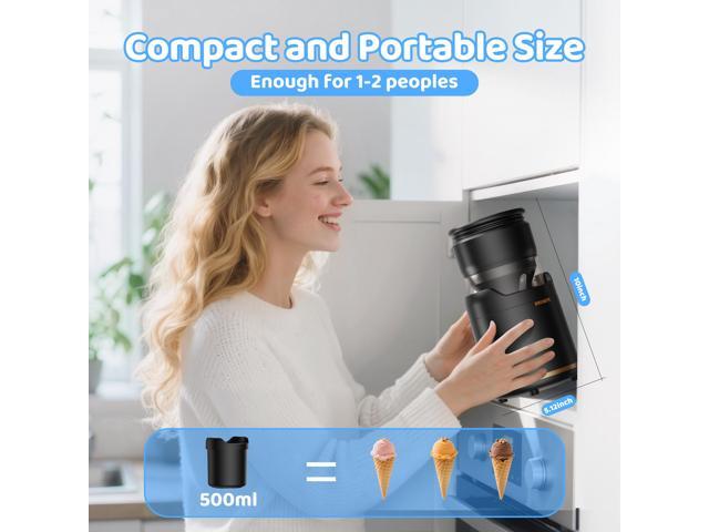 BRIOBITE Rechargeable & Compact Electric Ice Cream Machine for Gelato, Milkshakes & Sorbet,Double-Insulated Bowl,Easy to Clean,Perfect for 1-2...