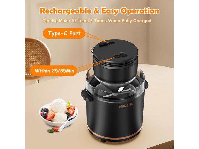 BRIOBITE 1.1 Quart Ice Cream Maker Electric Ice Cream Machine for Gelato, Milkshakes & Sorbet, Perfect for 1-2 Servings, Easy to Use & Clean,Black