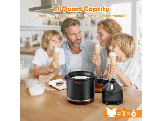 BRIOBITE 1.1 Quart Ice Cream Maker Electric Ice Cream Machine for Gelato, Milkshakes & Sorbet, Perfect for 1-2 Servings, Easy to Use & Clean,Black